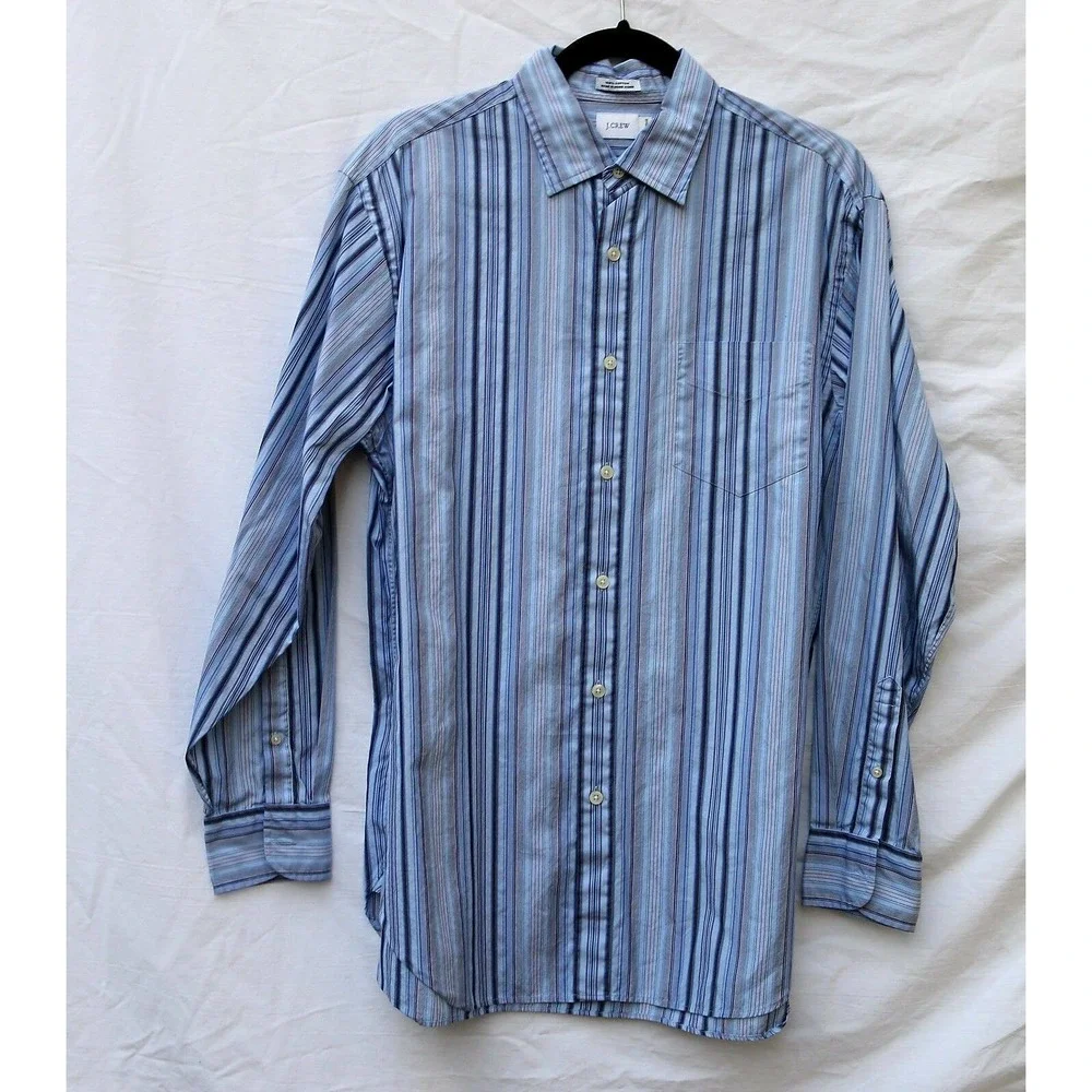 J.Crew Men's‎ M(15-15 1/2) Blue & Red Striped LS BF 100% Cotton Shirt NICE!